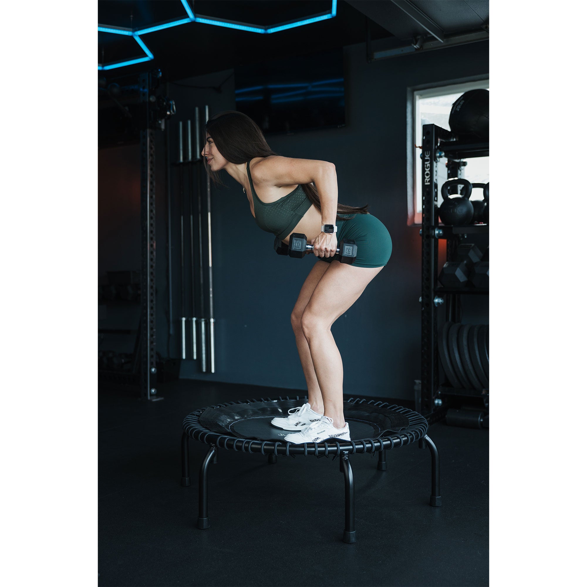 JumpSport 350 Indoor Lightweight 39" Fit Trampoline, Black w/White Frame (Used) - VMInnovations
