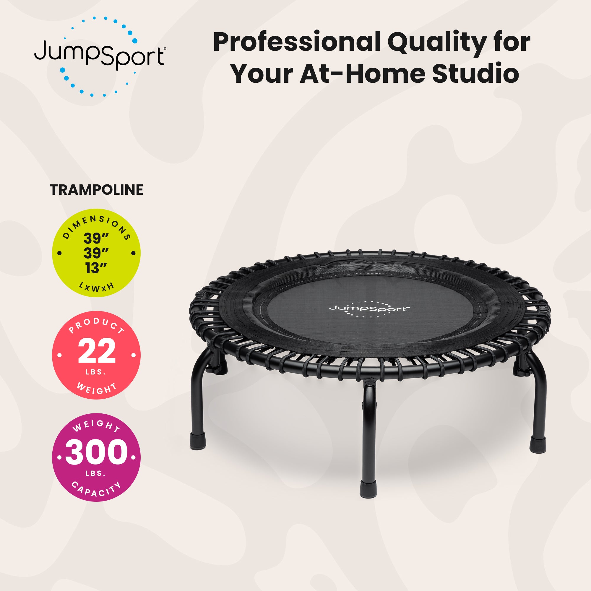 JumpSport 370 PRO Heavy Duty Lightweight 39" Fitness Trampoline, Black(Open Box) - VMInnovations