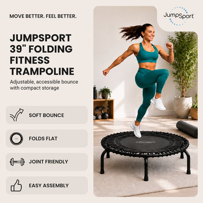 JumpSport 350f Indoor Lightweight 39-Inch Folding Trampoline, Black (Open Box) - VMInnovations