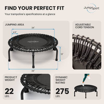 JumpSport 350f Indoor Lightweight 39-Inch Folding Trampoline, Black (Open Box) - VMInnovations