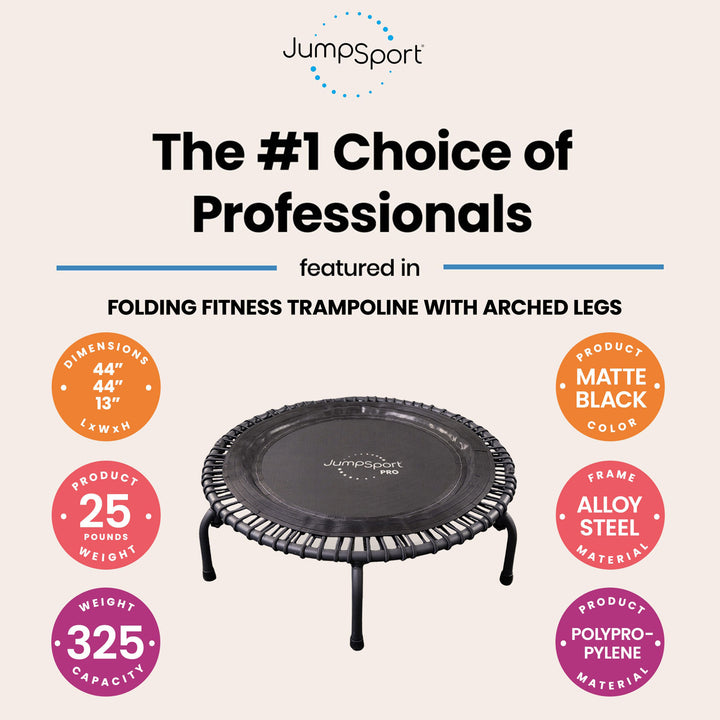 JumpSport 550f PRO Indoor Lightweight 44 Inch Folding Fitness Trampoline, Black