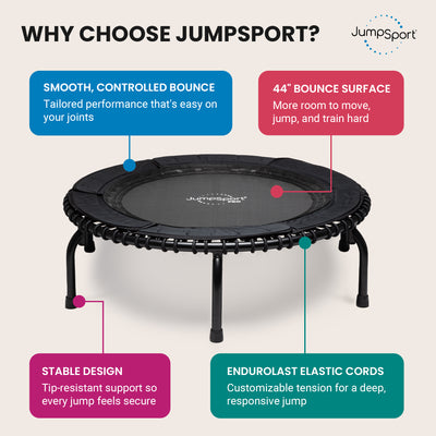 JumpSport 570 PRO Indoor Durable Lightweight 44-Inch Fitness Trampoline, Black