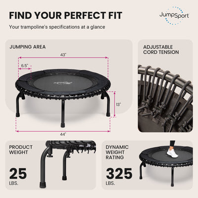JumpSport 570 PRO Indoor Durable Lightweight 44-Inch Fitness Trampoline, Black