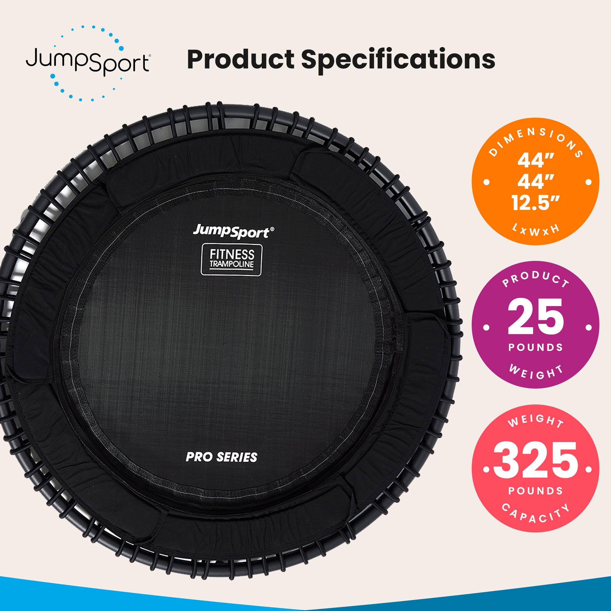 JumpSport 570 PRO Indoor Durable Lightweight 44-Inch Fitness Trampoline, Black - VMInnovations