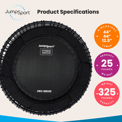 JumpSport 570 PRO Indoor Durable Lightweight 44-Inch Fitness Trampoline, Black