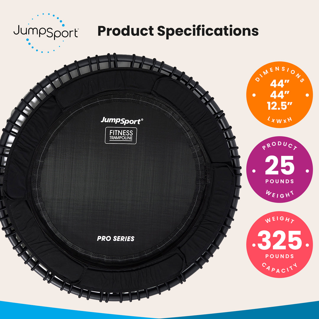 JumpSport 570 PRO Durable Lightweight 44" Fitness Trampoline, Black (Open Box) - VMInnovations