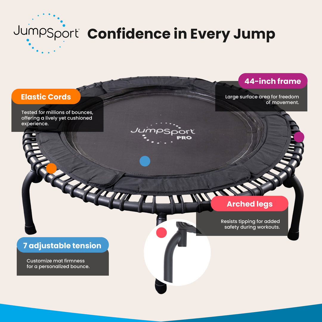 JumpSport 570 PRO Indoor Durable Lightweight 44-Inch Fitness Trampoline, Black