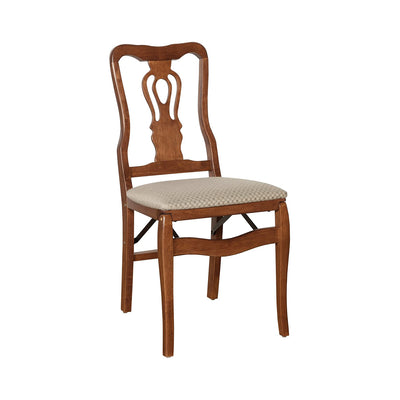MECO Stakmore Chippendale Upholstered Seat Folding Chair Set, Cherry (2 Pack) - VMInnovations