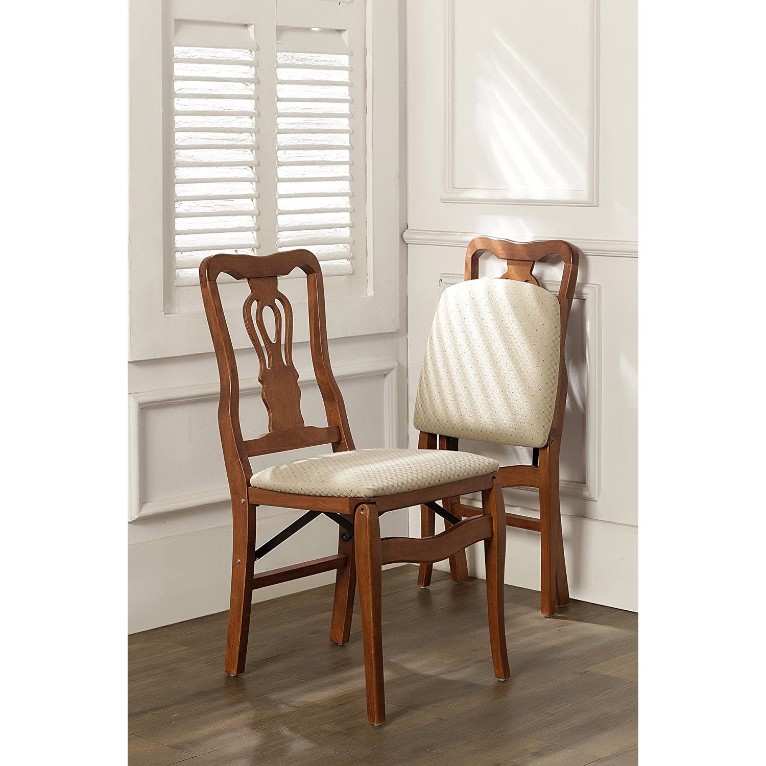 MECO Stakmore Chippendale Upholstered Seat Folding Chair Set, Cherry (2 Pack) - VMInnovations