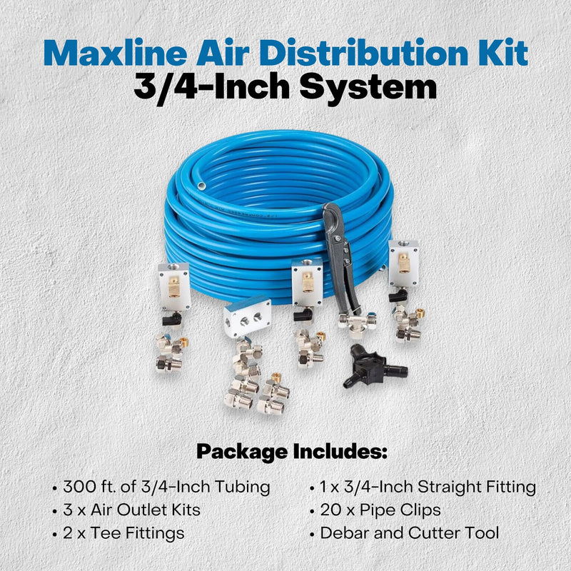 MaxLine 300 Foot 0.75 Inch Semi-Flexible Compressed Air Tubing Master Kit, Blue - VMInnovations