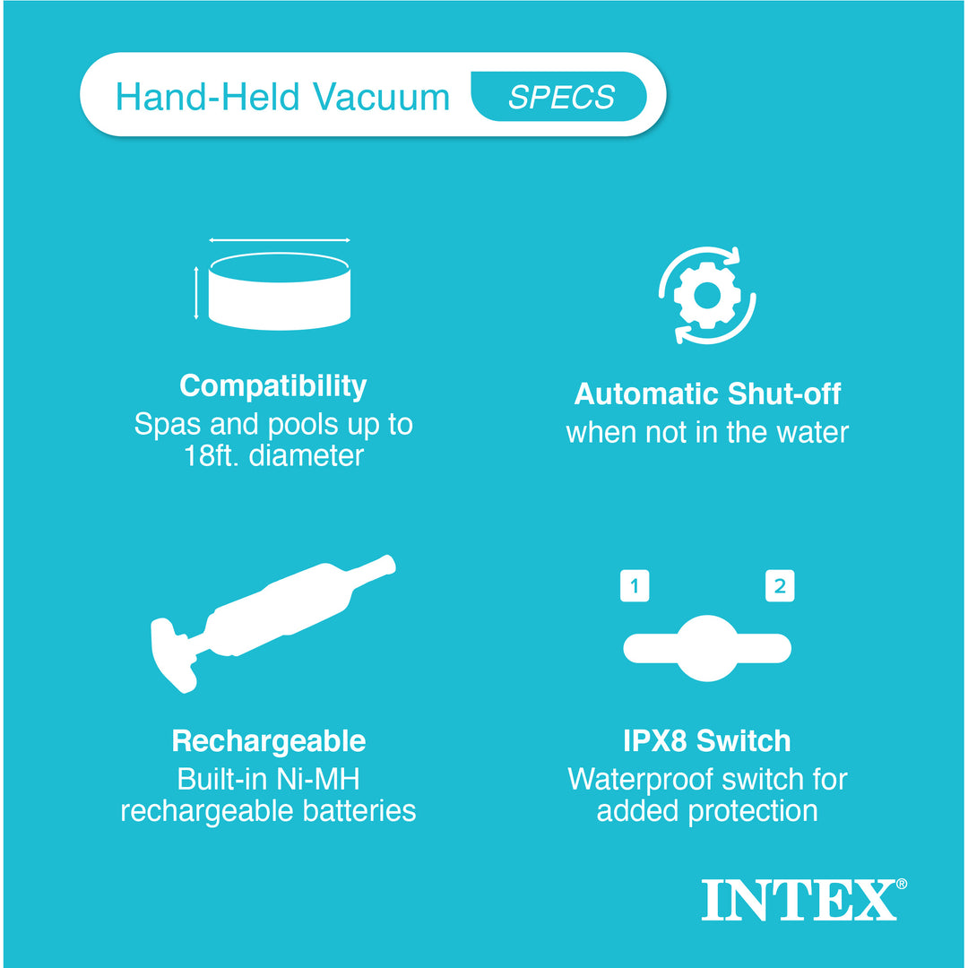 Intex Rechargeable Handheld Above Ground Pool Vacuum Cleaner with 2 Brush Heads