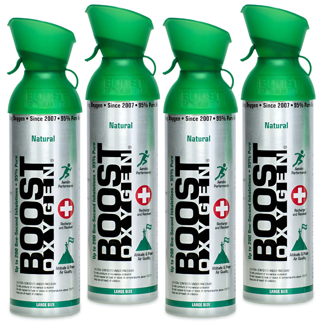 Boost Oxygen 10 Liter Canned Oxygen Bottle with Mouthpiece, Natural (4 Pack)