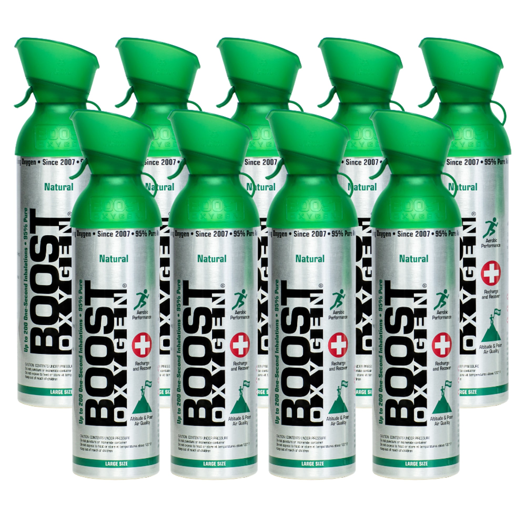 Boost Oxygen Natural Portable 10 Liter Pure Canned Oxygen, Flavorless (9 Pack)