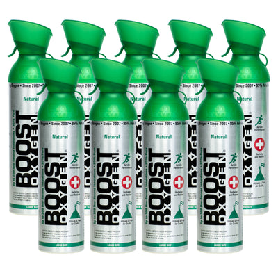 Boost Oxygen Natural Portable 10 Liter Pure Canned Oxygen, Flavorless (9 Pack)