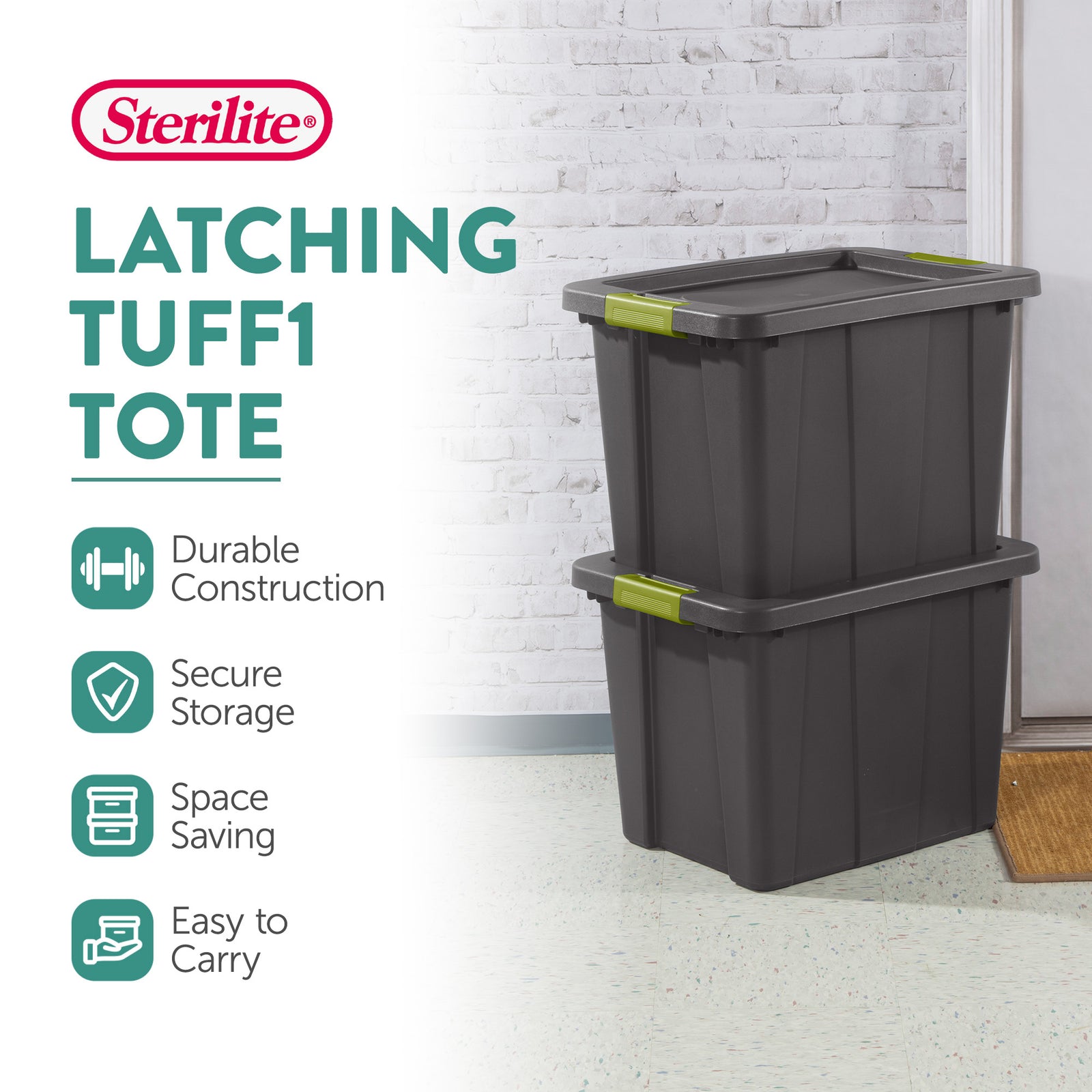 Sterilite Tuff1 Latching 18 gal Stacking Plastic Storage Box with Lid, (6 Pack) - VMInnovations