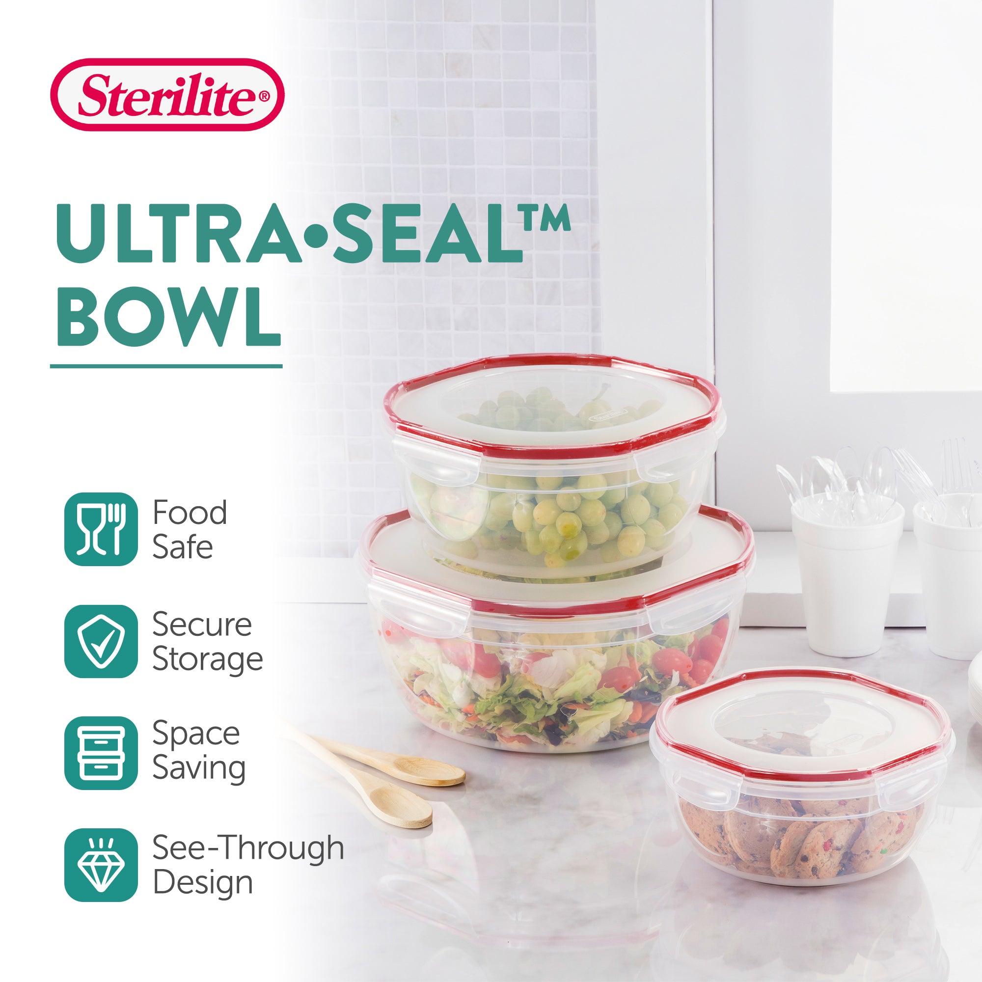 Sterilite Ultra Seal 8.10 Quart Plastic Food Storage Bowl Container, 8 Pack