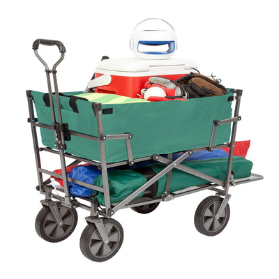 Mac Sports Steel Double Decker Collapsible Yard Cart Wagon, Green (Used)