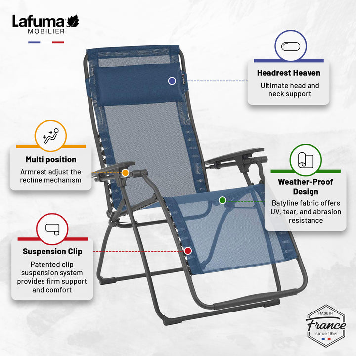 Lafuma LFM3118-8547 Futura Gravity Outdoor Lounge Recliner, Ocean Blue(Open Box)