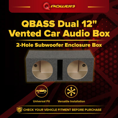 QPower QBASS Dual 12 Inch Heavy Duty Car Audio Subwoofer Enclosure Box, Charcoal - VMInnovations
