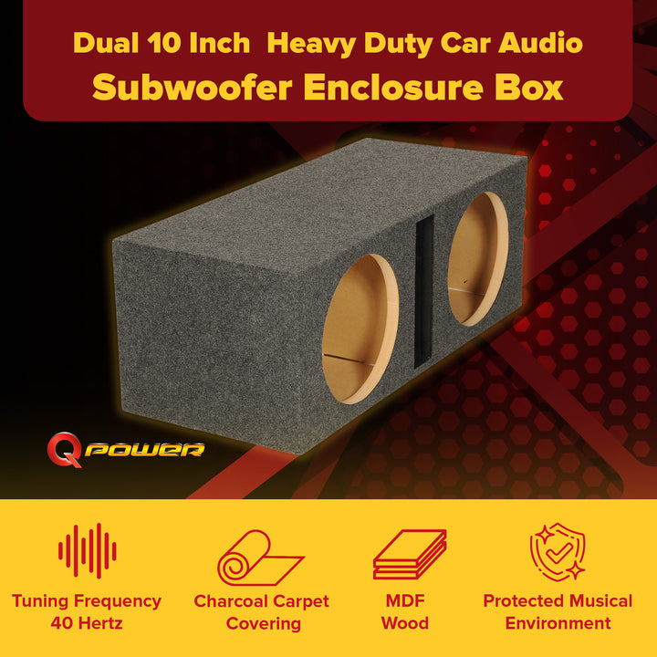 Q-POWER QBASS10 Dual 10" Vented Port Subwoofer Sub Box Enclosure (Open Box)