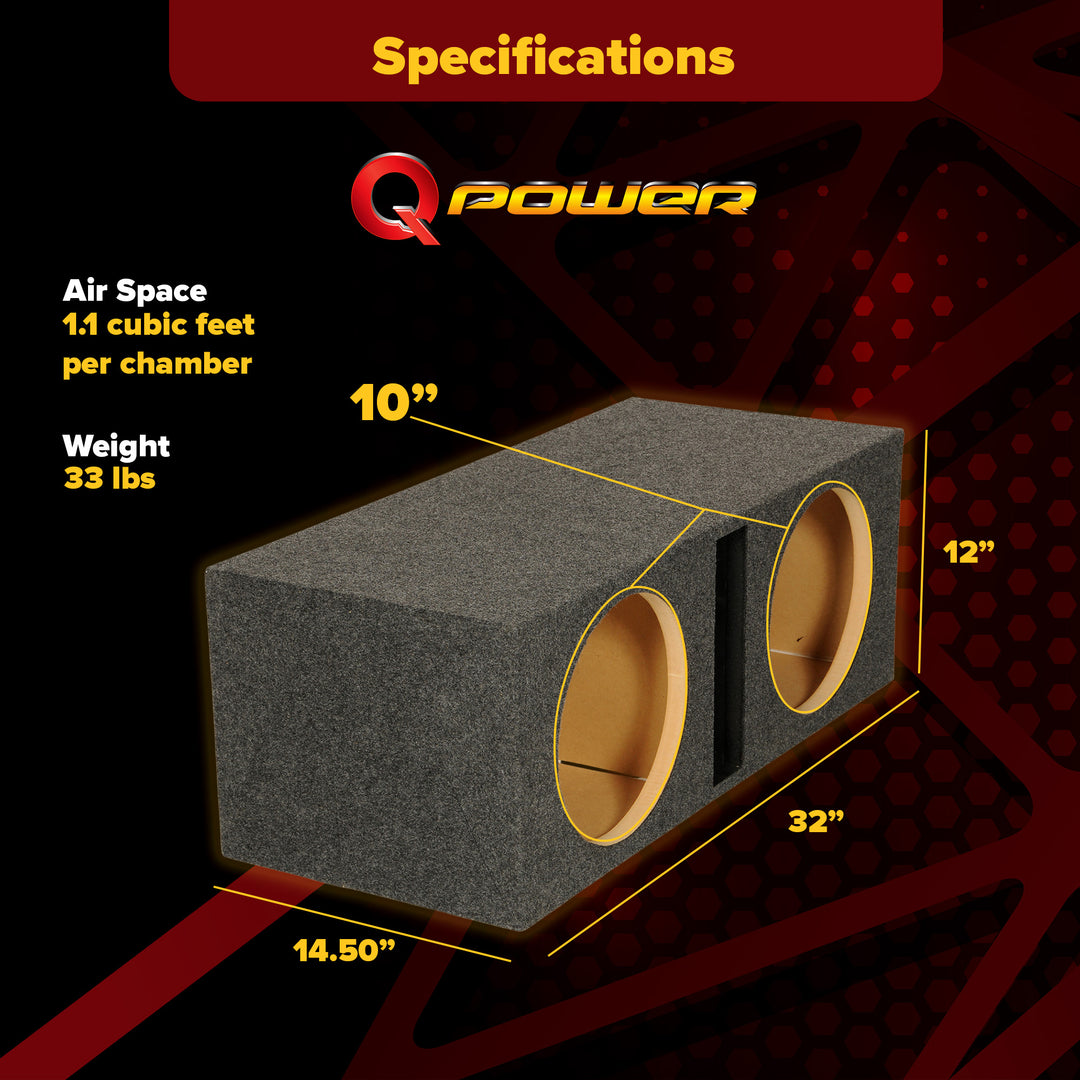Q-POWER QBASS10 Dual 10" Vented Port Subwoofer Sub Box Enclosure (Open Box)
