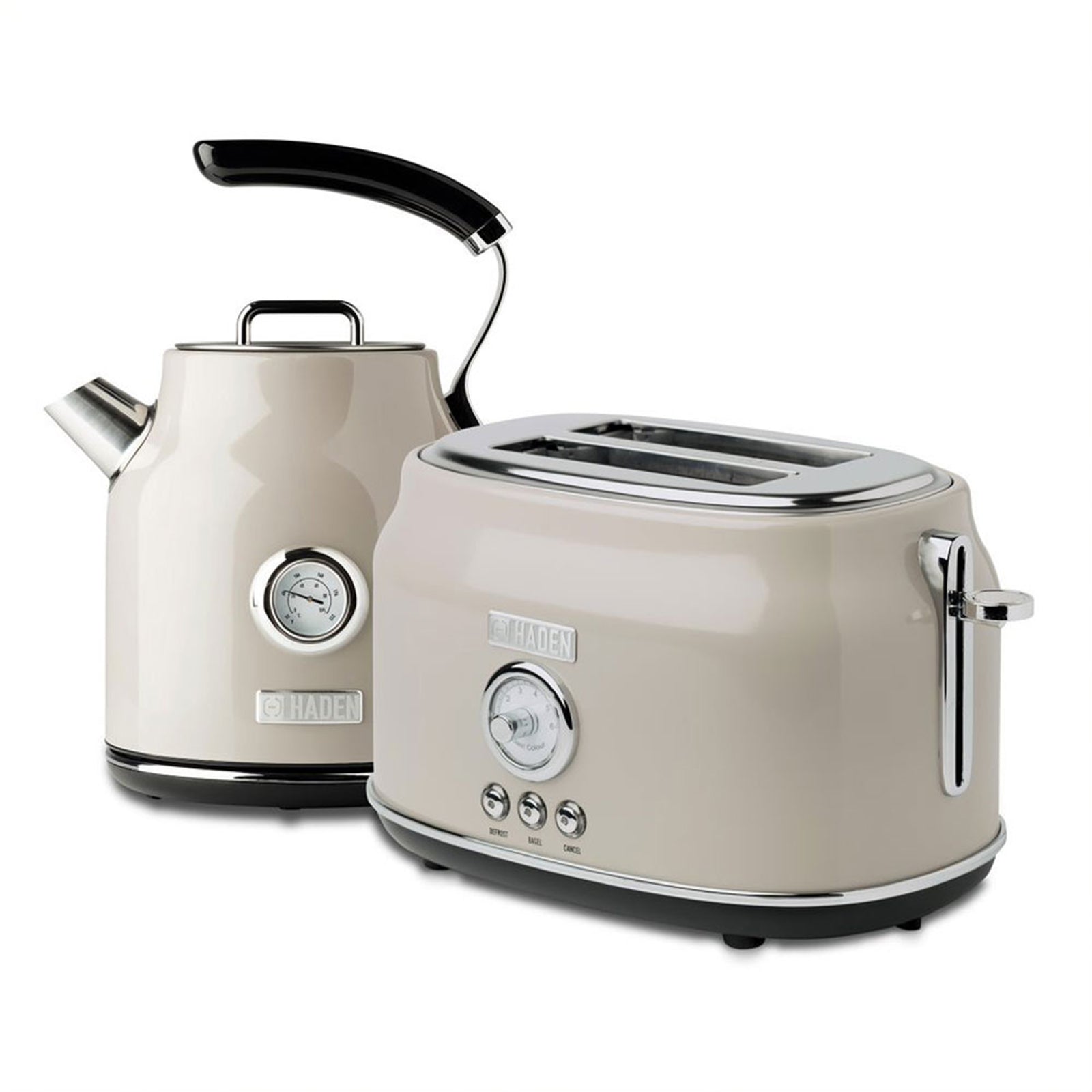 Haden Dorset 2 Slice Wide Slot Toaster & Electric Water Kettle, Putty & Chrome - VMInnovations