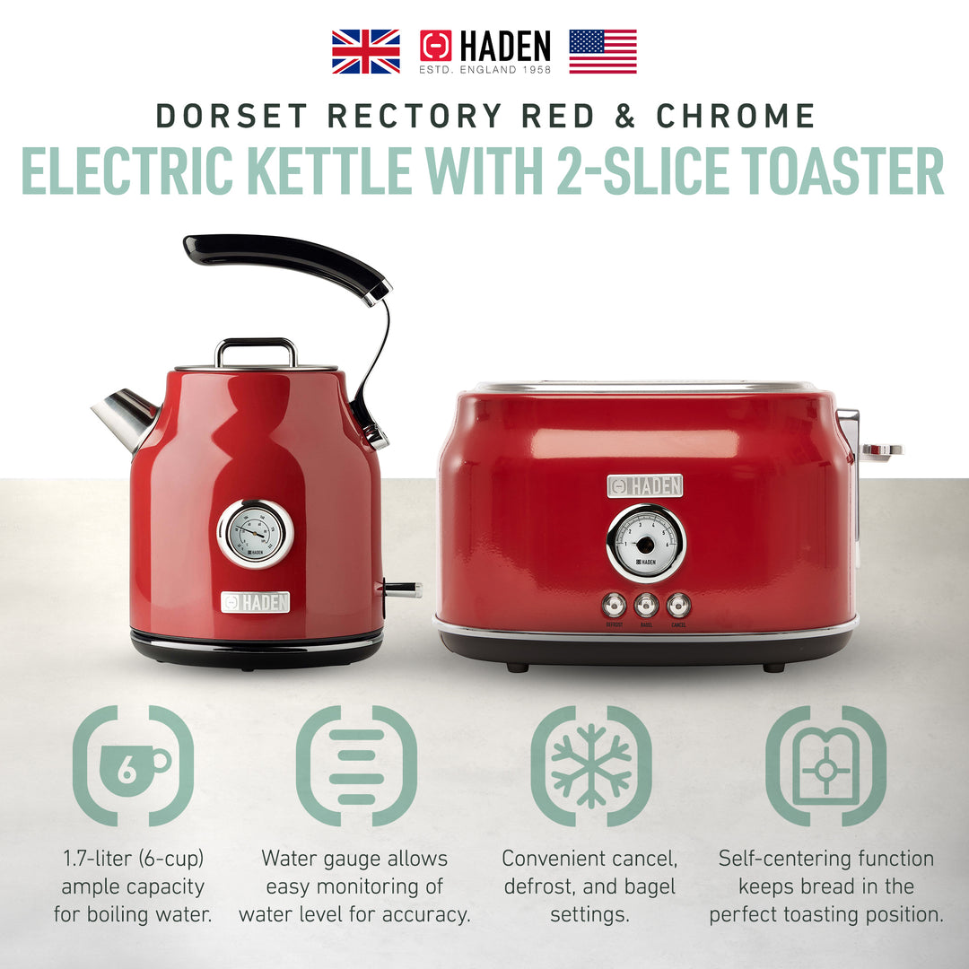 Haden Stainless Steel Retro Toaster & 1.7 Liter Stainless Steel Electric Kettle