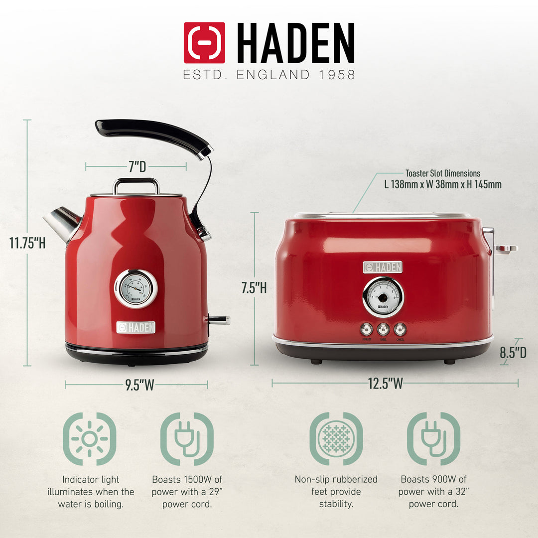 Haden Stainless Steel Retro Toaster & 1.7 Liter Stainless Steel Electric Kettle