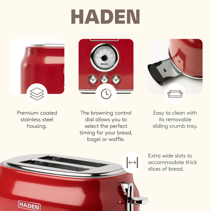 Haden Stainless Steel Retro Toaster & 1.7 Liter Stainless Steel Electric Kettle