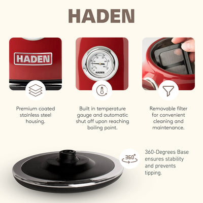 Haden Stainless Steel Retro Toaster & 1.7 Liter Stainless Steel Electric Kettle