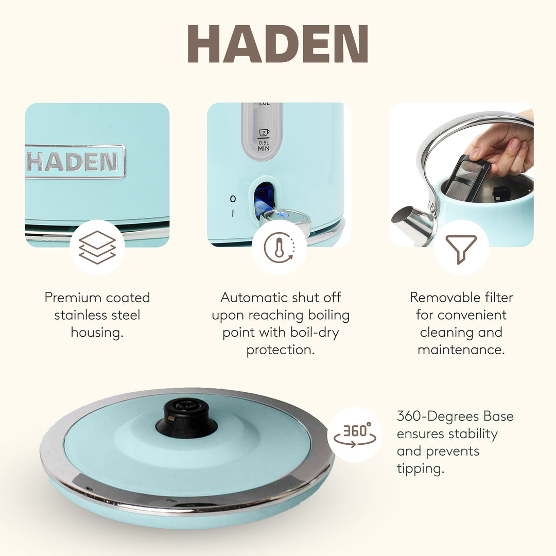 Haden Heritage 4 Slice Wide Slot Toaster & Electric Kettle, Turquoise & Chrome