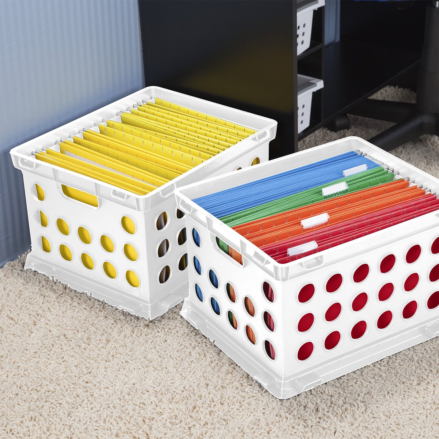 Sterilite Stackable File Storage Crate Organizers with Handles, White (6 Pack) - VMInnovations