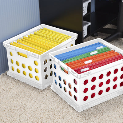 Sterilite Stackable File Storage Crate Organizers with Handles, White (6 Pack) - VMInnovations