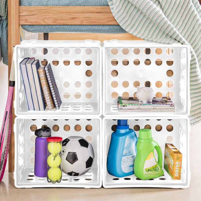 Sterilite Stackable File Storage Crate Organizers with Handles, White (6 Pack)
