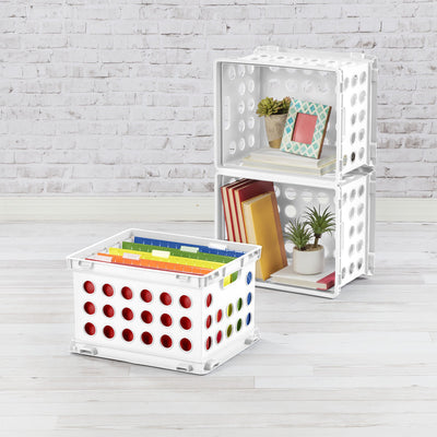 Sterilite Stackable File Storage Crate Organizers with Handles, White (6 Pack) - VMInnovations
