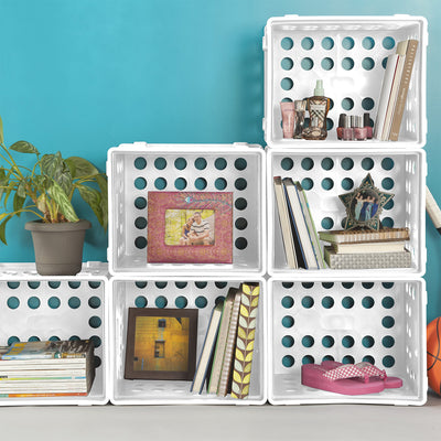 Sterilite Stackable File Storage Crate Organizers with Handles, White (6 Pack) - VMInnovations