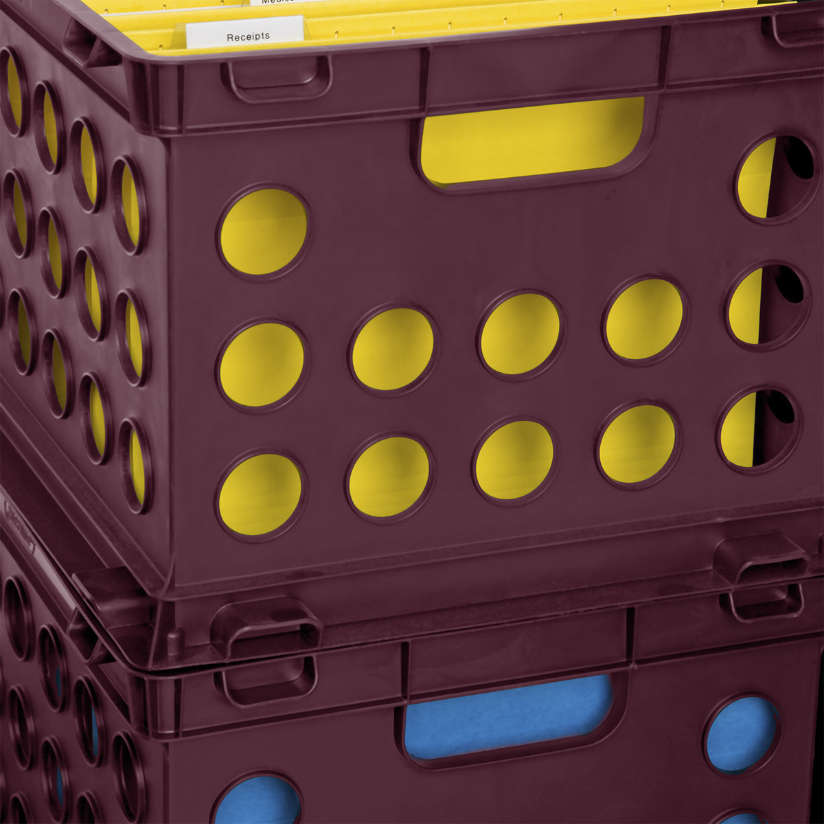Sterilite 1693 Stackable File Storage Crate Organizers with Handles, Red