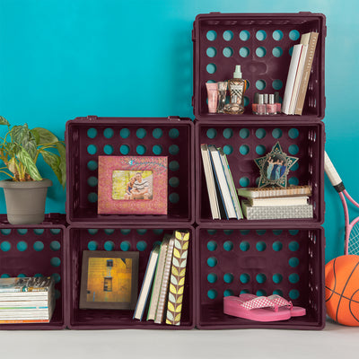Sterilite 1693 Stackable File Storage Crate Organizers with Handles, Red