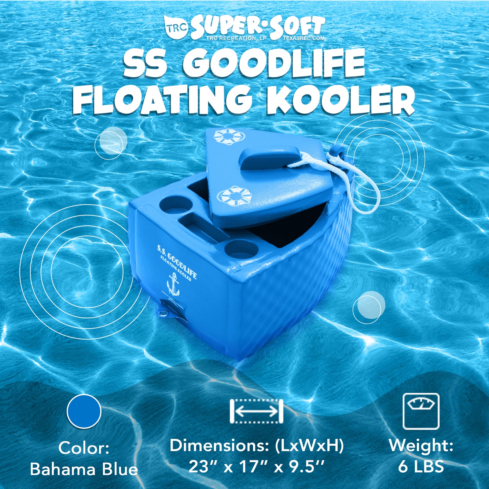 TRC Recreation Super Soft SS Goodlife Floating Kooler for Pool/Spa, Bahama Blue - VMInnovations