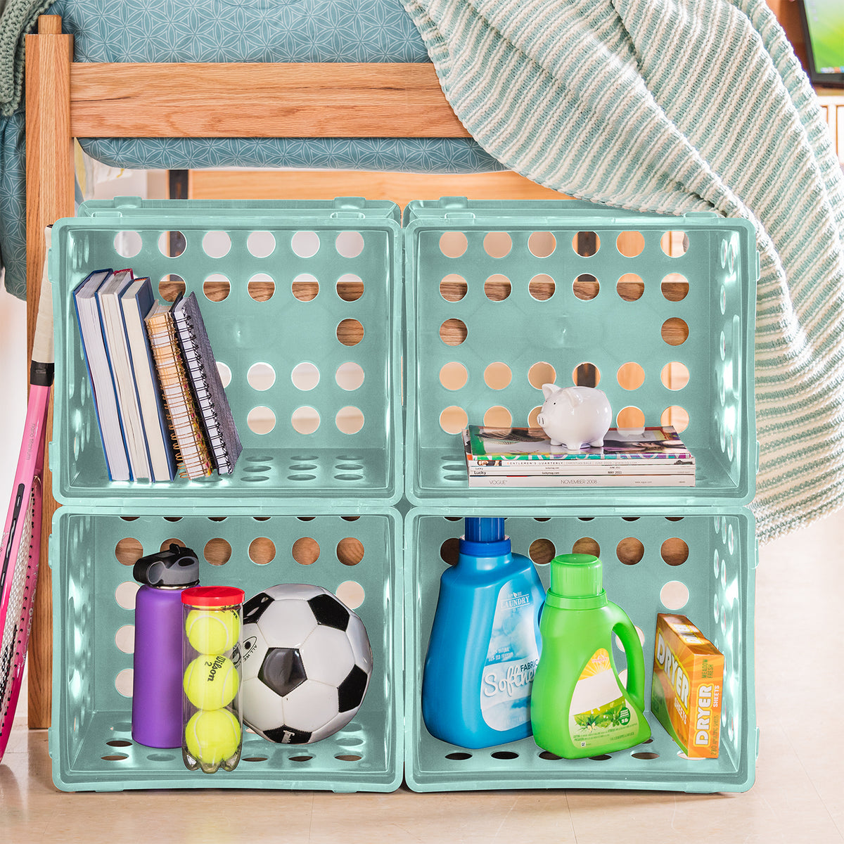 Sterilite 1693 Stackable File Storage Crate Organizers w/ Handles, Teal (6 Pack)