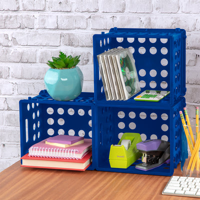 Sterilite Stackable Mini Storage Crate Organizers with Handles, Blue, (24 Pack)