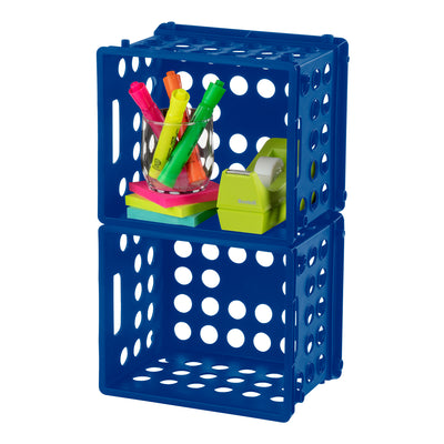 Sterilite Stackable Mini Storage Crate Organizers with Handles, Blue, (48 Pack)