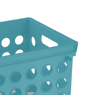 Sterilite Stackable Mini Storage Crate Organizers with Handles, Teal, (24 Pack)