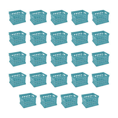 Sterilite Stackable Mini Storage Crate Organizers with Handles, Teal, (24 Pack)