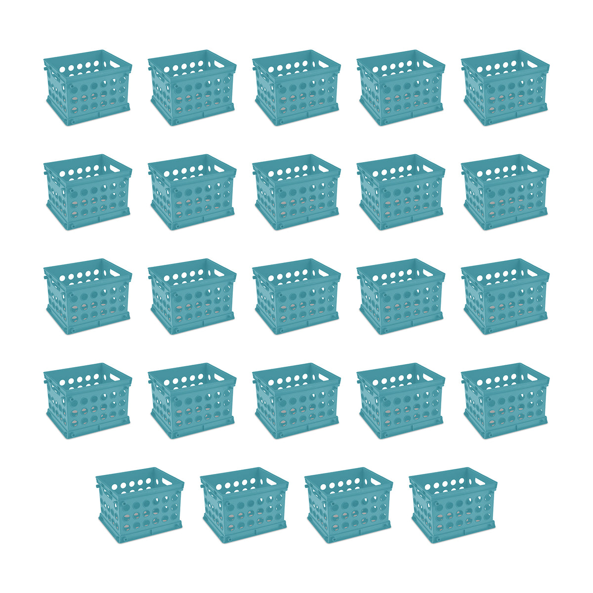 Sterilite Stackable Mini Storage Crate Organizers with Handles, Teal, (24 Pack)