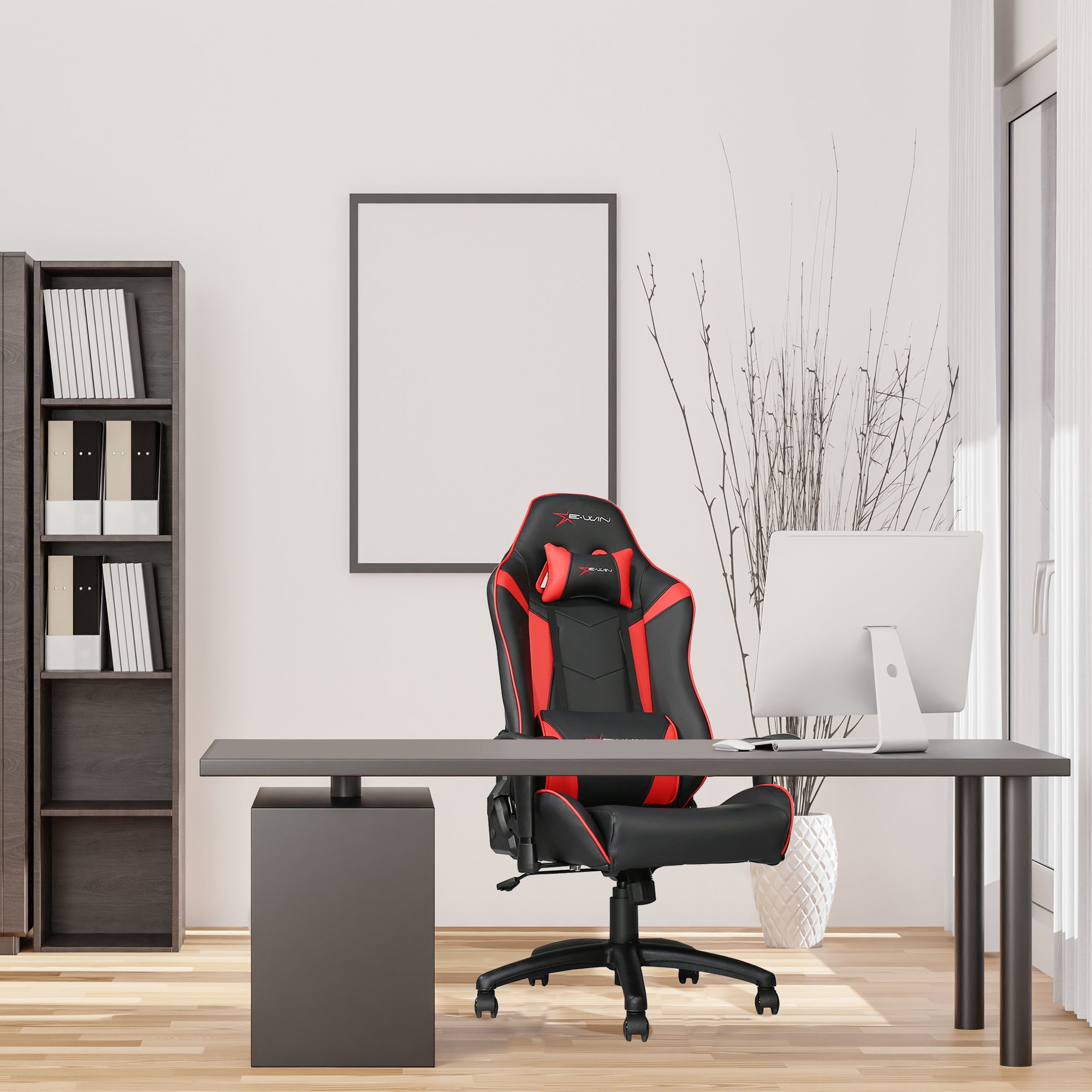E-Win Knight Series PVC Leather Computer Gaming Office Desk Chair, Red(Open Box)