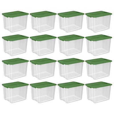 Sterilite 12 Gal Latching Lid Holiday Storage Tote Organizer Bin, Green, 16 Pack