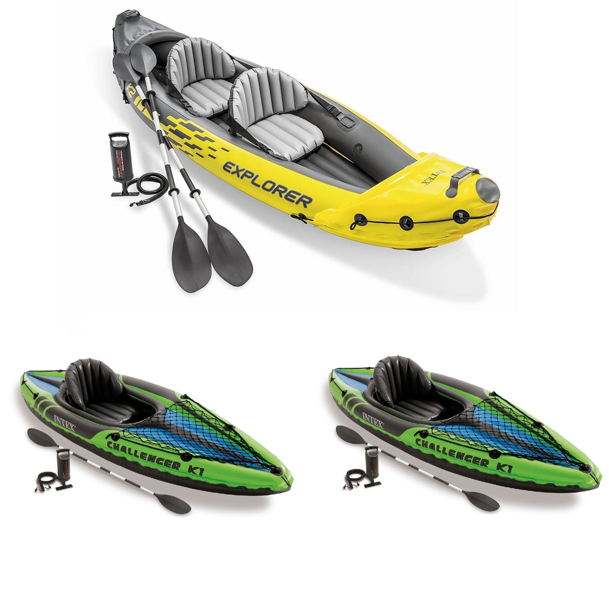 Intex 2-Person Inflatable Kayak w/ Oars &Pump & 1-Person Inflatable Kayak 2 pack