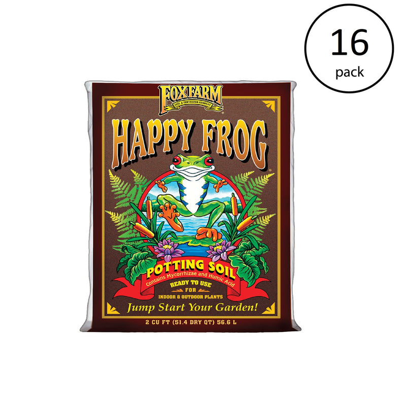 Foxfarm pH Adjusted Happy Frog Potting Soil Mix 2 Cubic Feet Bag (16 Pack)