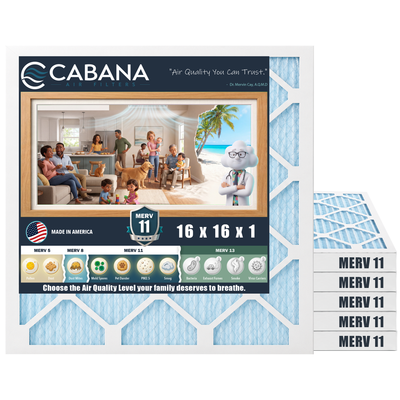 Cabana Air Filters 6 Pack HVAC Furnace Air Filters, MERV 11, 16 x 16 x 1, White